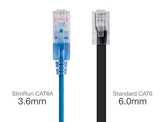 Monoprice Cat6A 6in Blue 10-Pk Patch Cable UTP 30AWG 10G Pure Bare Copper Snagless RJ45 SlimRun Series Ethernet Cable