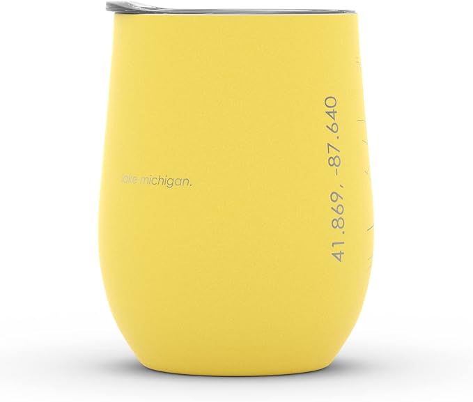 Well Told Engraved Chicago Illinois Map Insulated Wine Tumbler, Etched Stainless Steel Cup (12 oz, Sunrise Yellow) City Map Insulated Tumbler, Custom Insulated Tumbler, Outdoor Drinkware