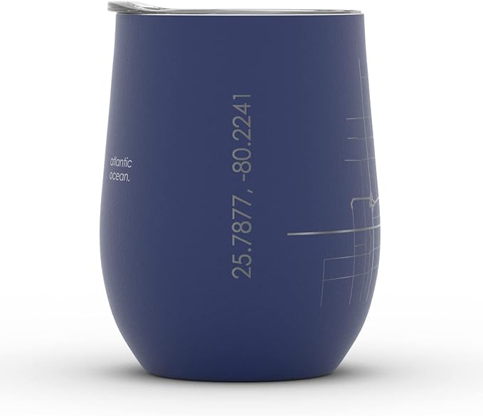 Well Told Engraved Miami Florida Map Insulated Wine Tumbler, Etched Stainless Steel Cup (12 oz, Midnight Blue) City Map Insulated Tumbler, Custom Insulated Tumbler, Outdoor Drinkware