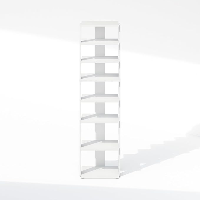 Furinno Turn-N-Tube Corner Shelf, 8-Tier Display Rack, Vertical Corner Storage Rack, Space Saving Organization and Storage, Entryway, Living Room, Closet, White