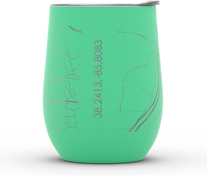 Well Told Engraved Louisville Kentucky Map Insulated Wine Tumbler, Etched Stainless Steel Cup (12 oz, Sunday Green) City Map Insulated Tumbler, Custom Insulated Tumbler, Outdoor Drinkware