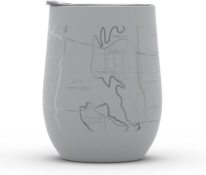 Well Told Engraved Seattle Washington Map Insulated Wine Tumbler, Etched Stainless Steel Cup (12 oz, Dockside Gray) City Map Insulated Tumbler, Custom Insulated Tumbler, Outdoor Drinkware