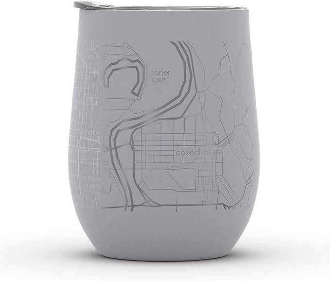 Well Told Engraved Omaha Nebraska Map Insulated Wine Tumbler, Etched Stainless Steel Cup (12 oz, Dockside Gray) City Map Insulated Tumbler, Custom Insulated Tumbler, Outdoor Drinkware