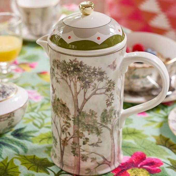 Spode Tall Trees Cafetiere, 28oz - Woodland French Press Coffee Maker for Breakfast Tableware - Porcelain with Stainless Steel Plunger, Coffee Bar Cart Essential - Dishwasher Safe
