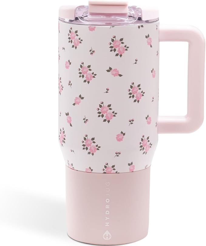 HydroJug Coffee Traveler 20 oz - Leak-Resistant, Ceramic-Lined Insulated Travel Coffee Mug for Hot or Cold Drinks with Flip Lid & Handle, Dishwasher Safe Coffee Tumbler, Wildrose