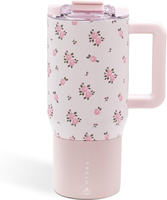 HydroJug Coffee Traveler 20 oz - Leak-Resistant, Ceramic-Lined Insulated Travel Coffee Mug for Hot or Cold Drinks with Flip Lid & Handle, Dishwasher Safe Coffee Tumbler, Wildrose