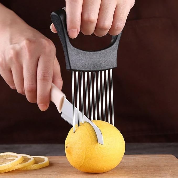Onion Holder for Slicing (2 Pack) – Stainless Steel Vegetable Slicer Tool for Onions, Tomatoes, Potatoes & More – Kitchen Gadget with Ergonomic Handle for Easy, Safe Cutting