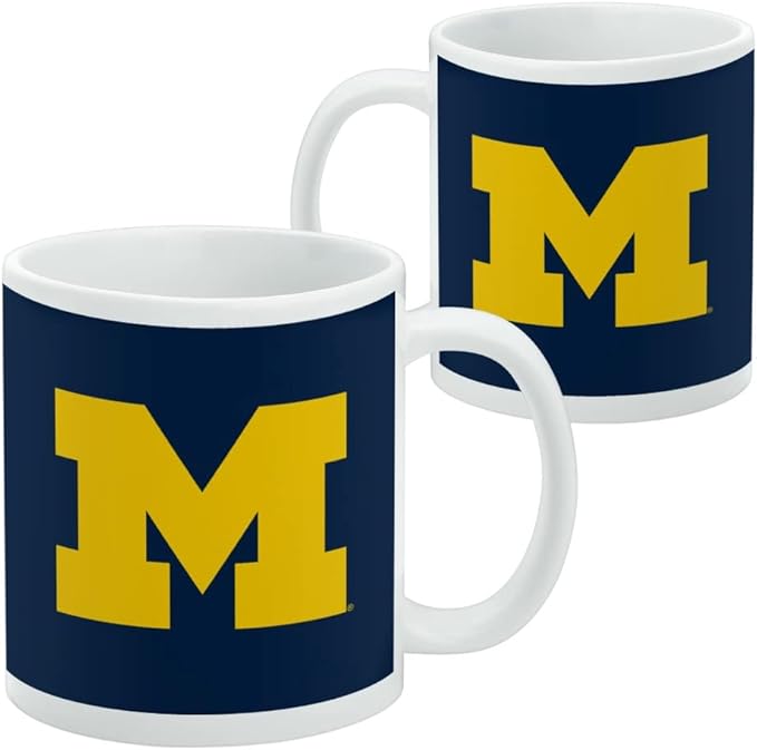 University of Michigan Primary Logo Ceramic Coffee Mug, Novelty Gift Mugs for Coffee, Tea and Hot Drinks, 11oz, White