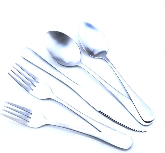 Silver Reusable Utensils with Case Camping Travel Silverware Set,Portable Stainless Steel Cutlery Set - Matte Flatware Set Knife Fork Spoon Mirror Straws Chopsticks - for Office Lunch, Hiking, School
