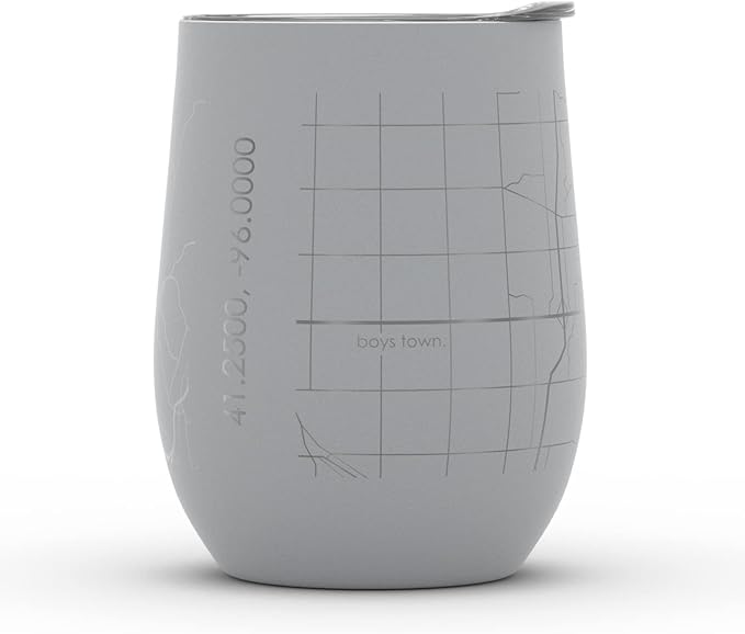 Well Told Engraved Omaha Nebraska Map Insulated Wine Tumbler, Etched Stainless Steel Cup (12 oz, Dockside Gray) City Map Insulated Tumbler, Custom Insulated Tumbler, Outdoor Drinkware
