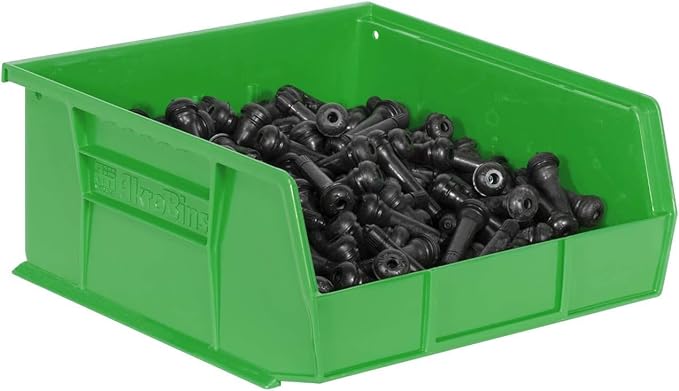 Akro-Mils 30235 AkroBins Plastic Storage Bins, Space-Saving Stackable Bins for Garage, Pantry, Craft Organization, 11" x 11" x 5", Green, 6-Pack
