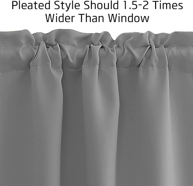 NICETOWN Blackout Valances for Kitchen Rod Pocket Thermal Insulated Window Tiers Adjustable Length Short Curtain for Small Window Bathroom, 42 x 18 Inches + 1.6 inches Header, 2 Panels, Sliver Grey