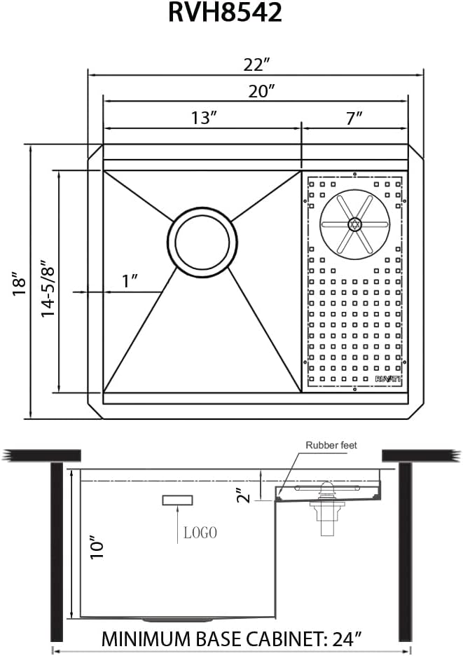 Ruvati Glass Rinser and Sink Combo 22 inch Workstation for Wet Bar Bottle Washer Undermount - RVH8542ST