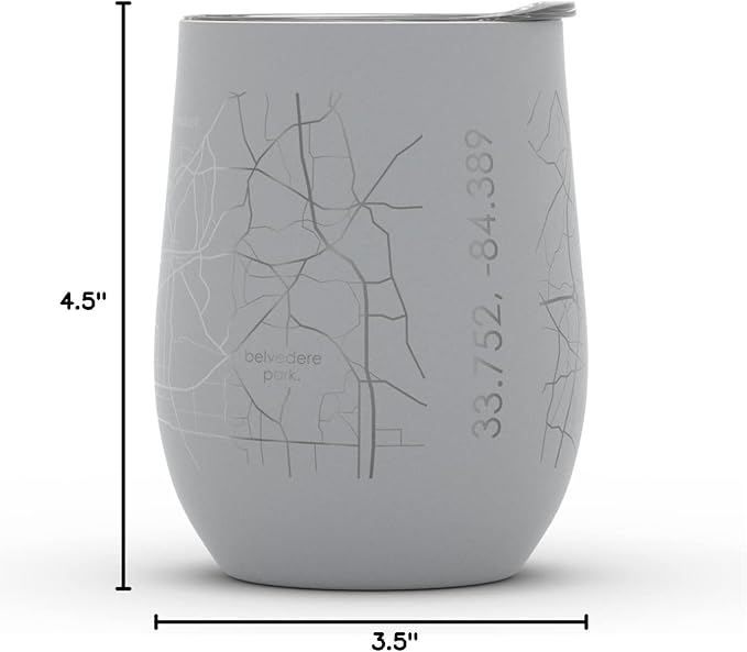 Well Told Engraved Atlanta Georgia Map Insulated Wine Tumbler, Etched Stainless Steel Cup (12 oz, Dockside Gray) City Map Insulated Tumbler, Custom Insulated Tumbler, Outdoor Drinkware