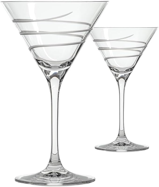 Rolf Glass Twist Martini Glass | 10oz Cocktail Glasses | Lead-Free and Diamond Engraved | Made in the USA | Contemporary, Modern Spiral Design | Set of 2