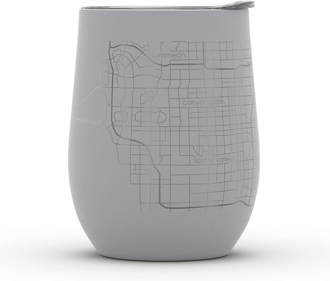 Well Told Engraved Las Vegas Nevada Map Insulated Wine Tumbler, Etched Stainless Steel Cup (12 oz, Dockside Gray) City Map Insulated Tumbler, Custom Insulated Tumbler, Outdoor Drinkware