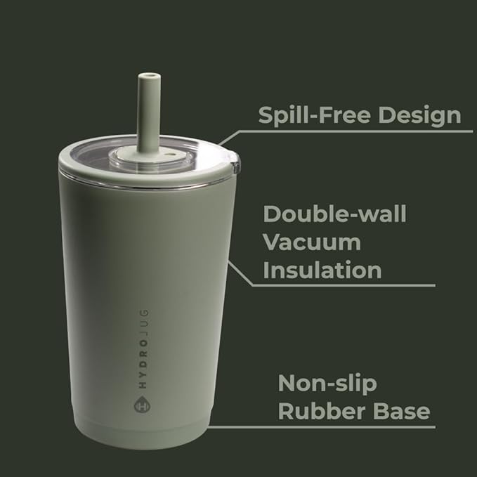 HydroJug Everyday Tumbler 14 oz – Ceramic-Lined Insulated Tumbler with Straw and Soft-Touch Lid, Cup Holder Friendly, Double-Wall Vacuum Insulation, Reusable Travel Cup – Courtyard