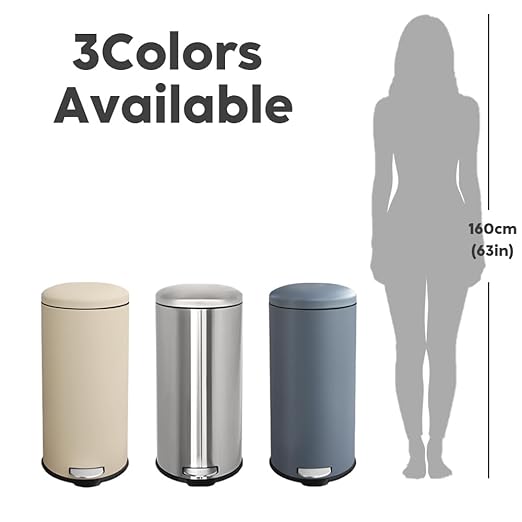8-Gallon Trash Can, 30 Liter Stainless Steel Garbage Can, Round Trash Can with Lid, Slim Garbage can Featuring a Removable Inner Liner (Cream, 30L-Round)