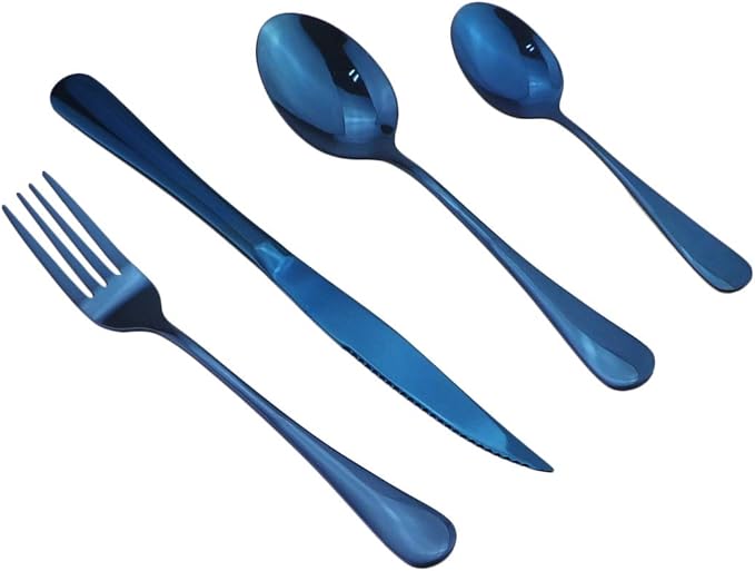 Gugrida Blue Reusable Utensils, Healthy & Eco-Friendly 8 Pieces Portable Stainless Steel Flatware Tableware Set, Portable Travel Camping Cutlery Knife Fork Spoon Straws Set（Steak Knife）