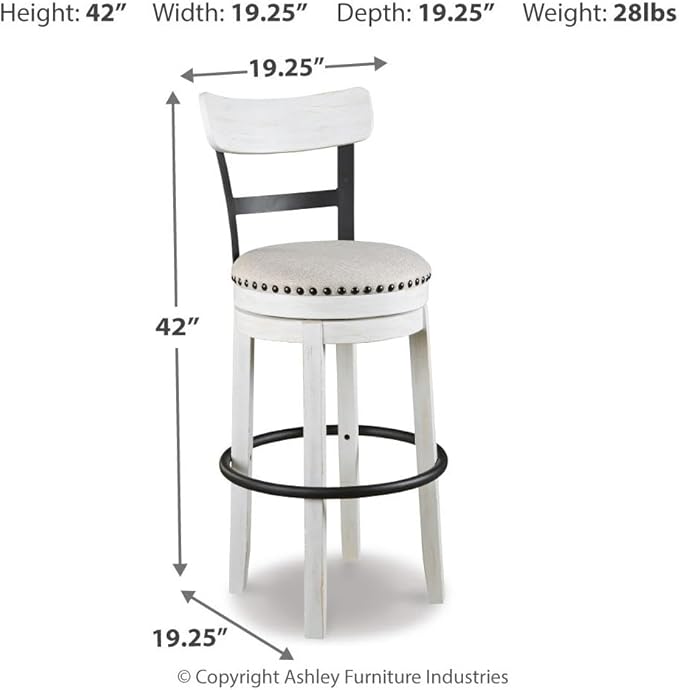 Signature Design by Ashley Valebeck 30" Modern Swivel Pub Height Barstool, Whitewash