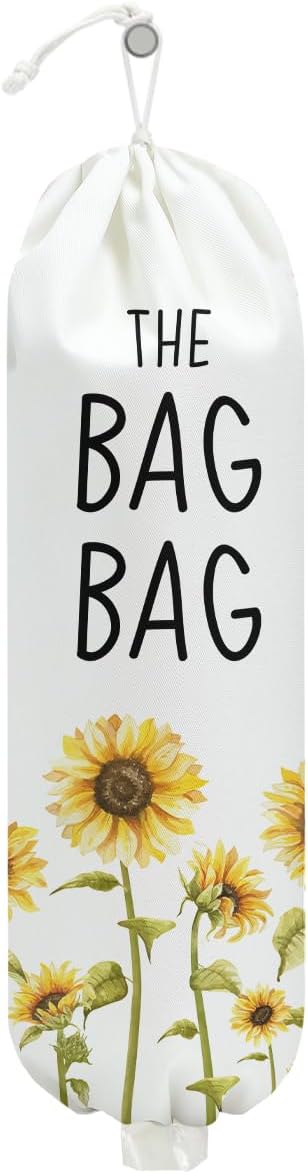 Sunflower Plastic Bag Holder for Kitchen Essentials, Reusable Wall Mount Grocery Bag Holder for Plastic Storage bag, Large Storage Organizer Storage Dispenser, Sunflower Gifts for Women Mom Grandma