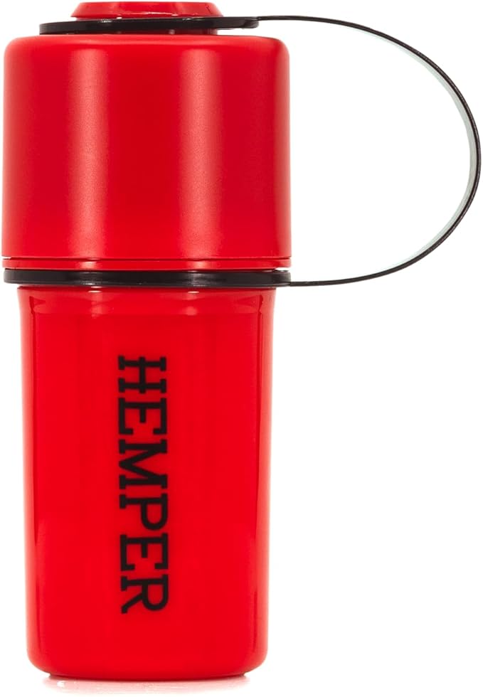 Hemper Keeper 3‑in‑1 Herb Grinder with Dual Storage Container - Smell‑Proof, Airtight & Water‑Resistant - Built‑In Removable Grinder, Dual Compartments for Flower & Ground - (Red & Black)