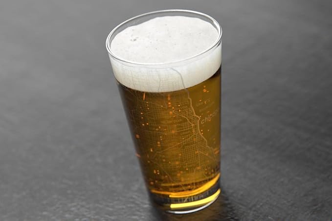 Well Told Engraved Chicago Illinois Map Pint Glass, Etched Beer Gift (16 oz, Clear) City Map Pint, Custom City Glassware, Gifts For Beer Lovers