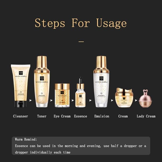 SENANA 24K Gold Skin Care Set Moisturizes Shrinks Pore Oil Control Face Cream Essence Set of 9