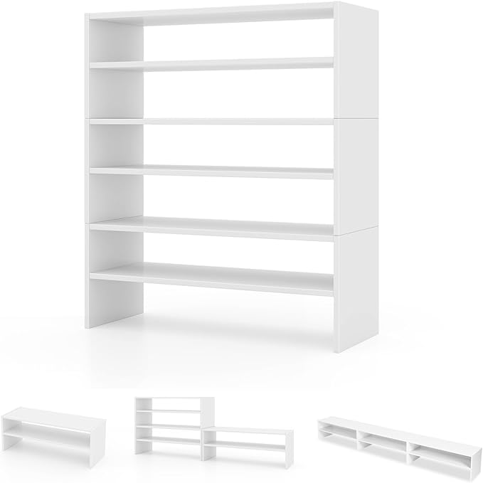 SIMOE 3-in-1 Adjustable Vertical Shoe Rack, 6-Tier Stackable Wooden Corner Storage Shelf for 18 Pairs, Space-Saving Organizer for Front Door Entryway, White