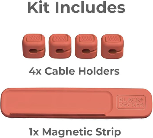 BLACK+DECKER 4 Pack Magnetic Cable Clips w/Metal Plate, Adhesive Wire Holder Keeper Cord Organizer for Desk, Home Office Phone Car Wall Desktop Nightstand (Coral Rose)
