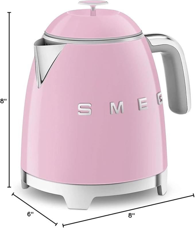 SMEG Mini 50's Retro Style 3 Cup Electric Kettle with Double Wall Anti Slip Base and Water Level Indicator (Pink)