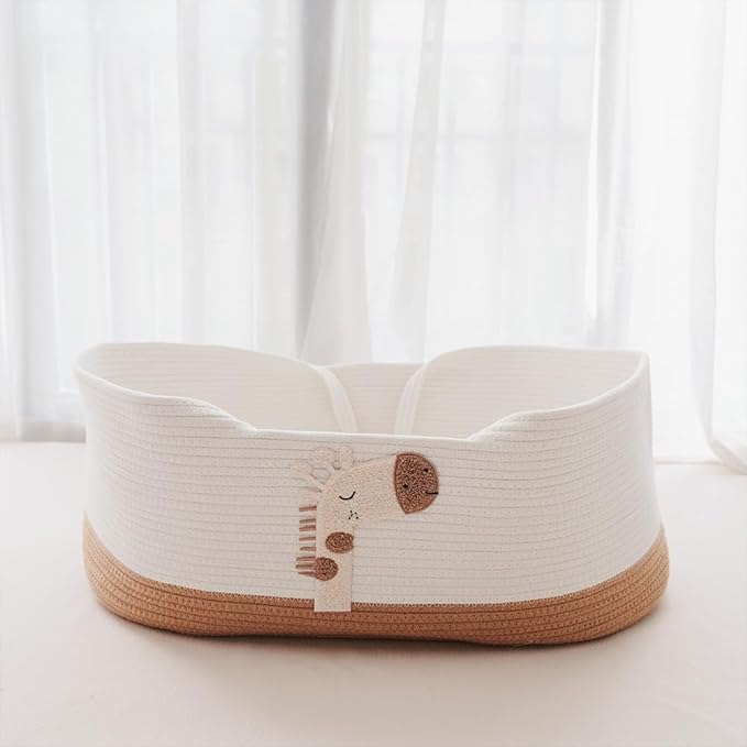 XYNAUTUVersatile Foldable Storage Basket, Natural Cotton Rope Organizer with Sturdy Handles for Nursery, Bedroom, Beach, and as a Pet Bed 27.56 × 15.75in