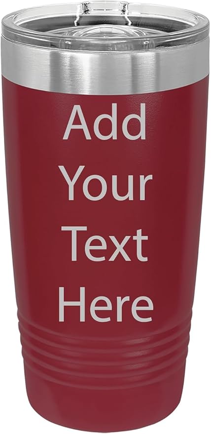 CRAZYDAISYWORLD Customized Polar Camel 20 Oz. Vacuum Insulated Ring Neck Tumbler with Slider Lid Personalized with Your Text (Maroon)