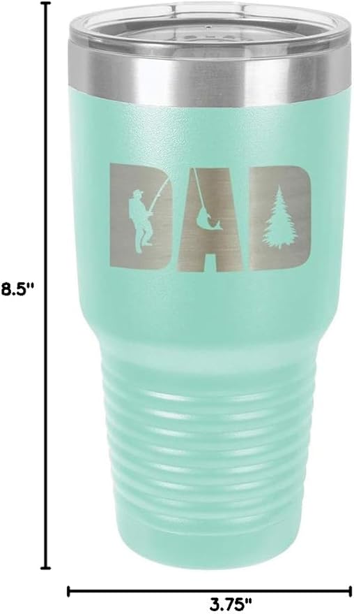 DAD KNOCKOUT FISHING Teal 30 oz Tumbler With Straw and Slide Top Lid | Stainless Steel Travel Mug | Compare To Yeti Rambler