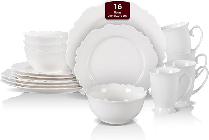 HomeVss, New Bone China Dinnerware Set, Embossed Winds, Service for 4-16pc Set