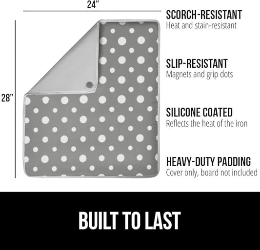 GORILLA GRIP Ironing Mat, Portable Iron Pad, Magnetic Cover for Top of Laundry Washer, Dryer, Table Top, Countertop Blanket, Silicone Coating and Scorch Resistant, Travel Size 28x24, Polka Dots