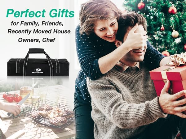 Mossy Oak Kitchen Knife Set, 6 PCS Chef Knives with Roll Bag, Sharp Stainless Steel Camping Knife for Cutting Meat, Fruits & Vegetables, Practical Gifts Knife Set for Women Men Cooking Lovers