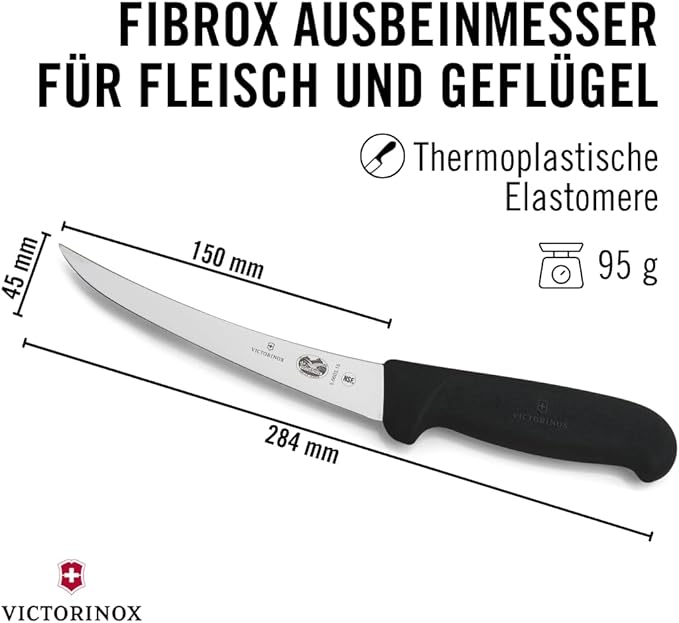 Victorinox Victorinox swiss army cutlery fibrox pro curved boning knife semistiff blade, 5.5 Pound, Black, 6" Boning, Silver/Black