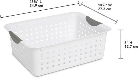 Sterilite 24-Pack Medium Ultra Basket, Open Top Plastic Storage Organizer, White - Classic Baskets for Organizing Countertops, Pantry Shelves, Kitchen Cabinets, Laundry Rooms or Home Offices