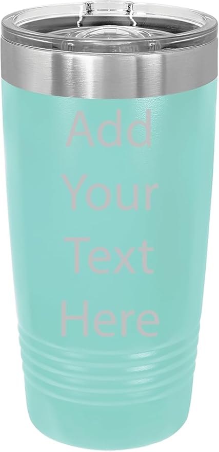 CRAZYDAISYWORLD Customized Polar Camel 20 Oz. Vacuum Insulated Ring Neck Tumbler with Slider Lid Personalized with Your Text (Teal)