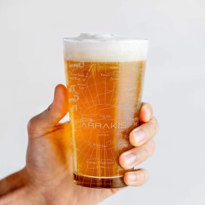 ARRAKIS MAP Engraved 16oz Pint Glass | Sci-Fi Literature Beer Glass | Desert Inspired Gift for Sci-Fi Fans Dad Husband | Birthday Christmas