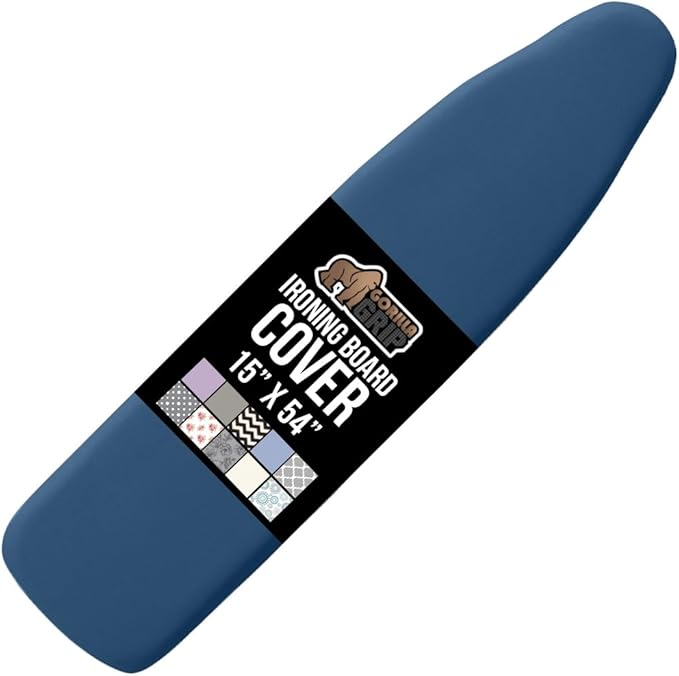 GORILLA GRIP The Original Ironing Board Cover and Pad, Silicone Coating, Thick Scorch Resistant Padding, Heavy Duty Iron Covers Standard Boards, Hook and Loop Fastener Strap, Navy, 15x54