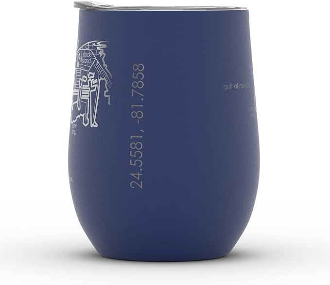 Well Told Engraved Key West Florida Map Insulated Wine Tumbler, Etched Stainless Steel Cup (12 oz, Midnight Blue) City Map Insulated Tumbler, Custom Insulated Tumbler, Outdoor Drinkware