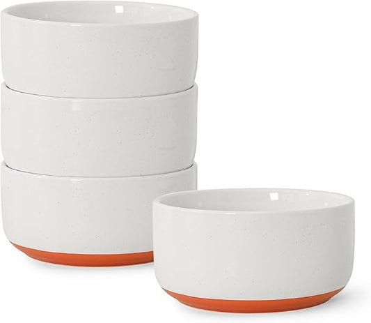 Stoneware Cereal and Soup Bowls Set of 4, 6-Inch Dual Glaze Ceramic Bowls for Breakfast & Oatmeal, Microwave and Dishwasher Safe, Stardust Glaze White