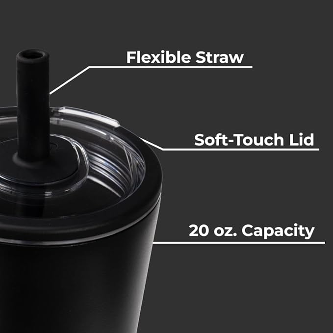 HydroJug Everyday Tumbler 20 oz – Ceramic-Lined Insulated Tumbler with Straw and Soft-Touch Lid, Cup Holder Friendly, Double-Wall Vacuum Insulation, Reusable Travel Cup – Black