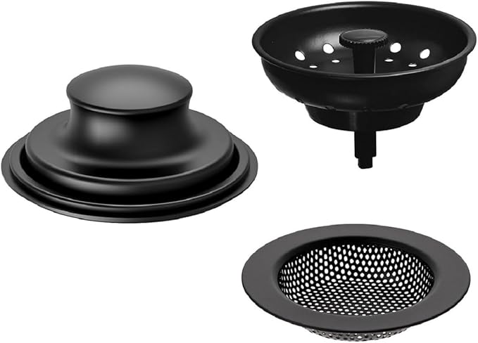 AJOMAN Kitchen Sink Drain Strainer, Cover and Stopper, Food Catcher for Kitchen Sink Drain, Stainless Steel Universal Anti-Clogging Kitchen Sink Filter(3 Pieces, Matte Black)