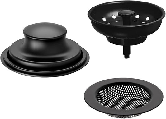 AJOMAN Kitchen Sink Drain Strainer, Cover and Stopper, Food Catcher for Kitchen Sink Drain, Stainless Steel Universal Anti-Clogging Kitchen Sink Filter(3 Pieces, Matte Black)