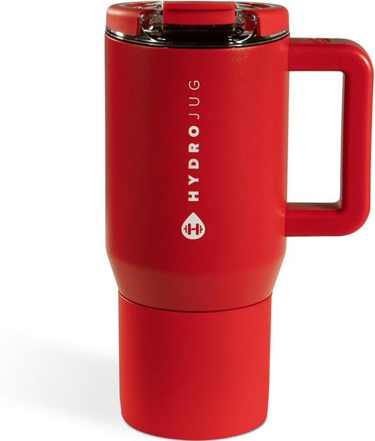 HydroJug Coffee Traveler 20 oz - Leak-Resistant, Ceramic-Lined Insulated Travel Coffee Mug for Hot or Cold Drinks with Flip Lid & Handle, Dishwasher Safe Coffee Tumbler, Alumni Red