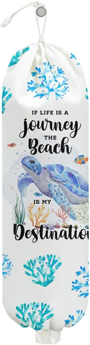 Sea Turtle Plastic Bag Holder, Wall Mount Grocery Bag Holder, Plastic Storage bag, Ocean Theme Storage Organizer Reusable Grocery Bags Kitchen Dispenser, Turtle Gifts for Women Mom Grandma