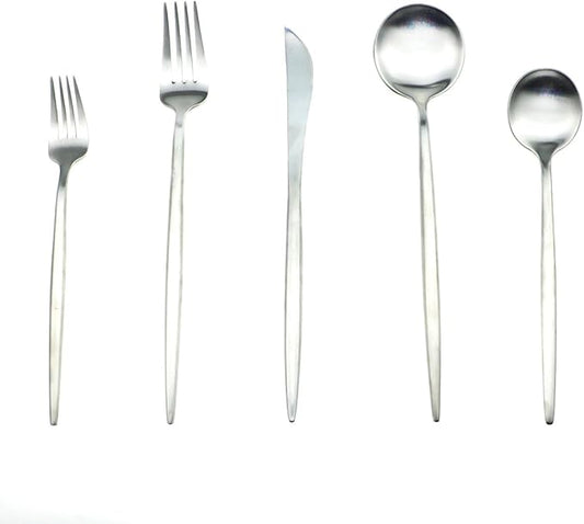 JASHII 18/10 Stainless Steel 20-Piece Matte Silver Flatware Set,Dinner Knife Fork Salad Fork Dessert Spoon, Service for 4, Luxury Silverware Cutlery Utensil Sets